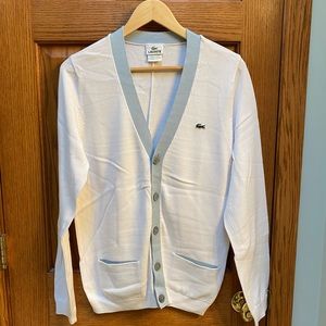 Men’s Lacoste White Button Up Cardigan Sweater